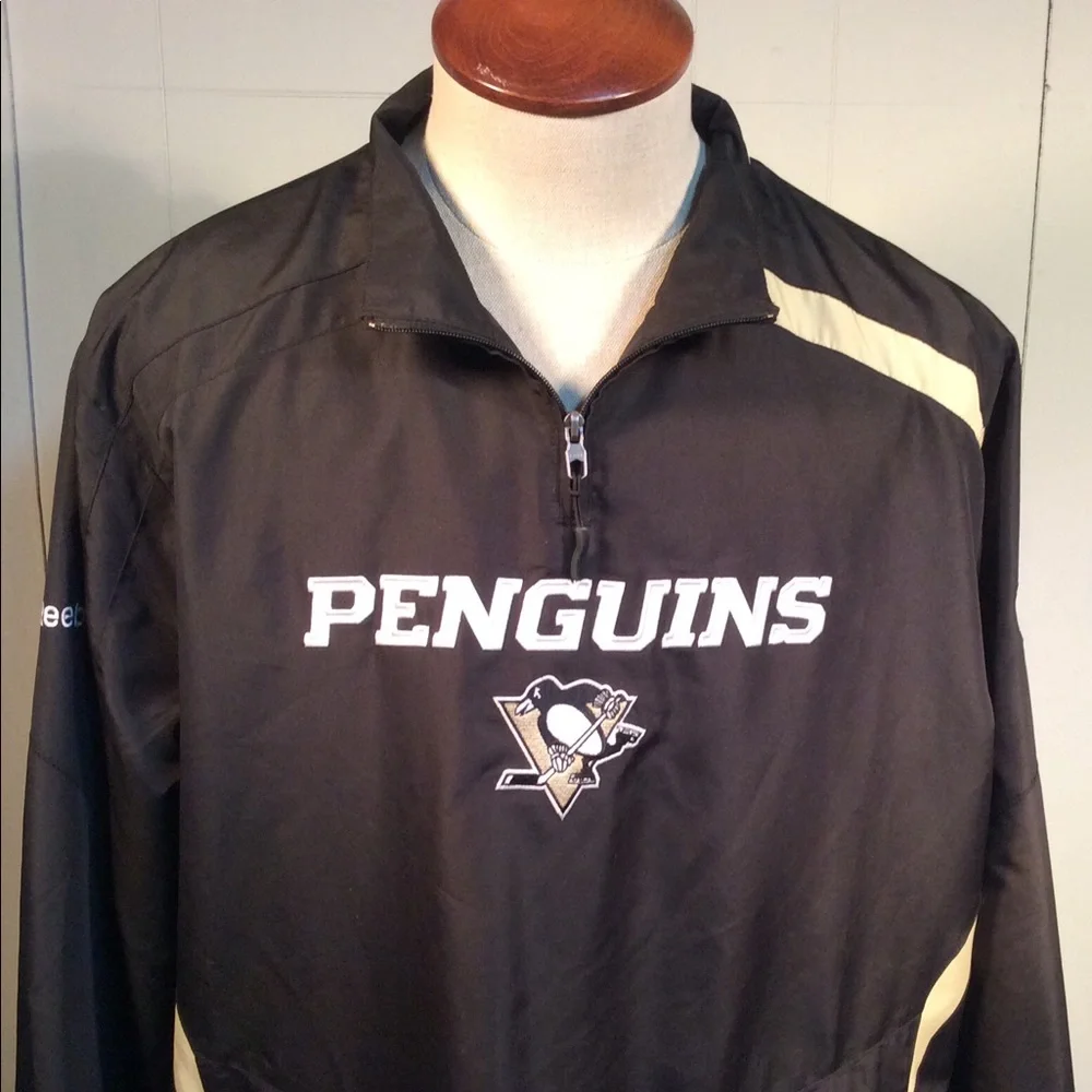 Pittsburgh Penguins 1/4 zip pullover Windbreaker mens size XL Reebok Center Ice - Picture 2 of 12